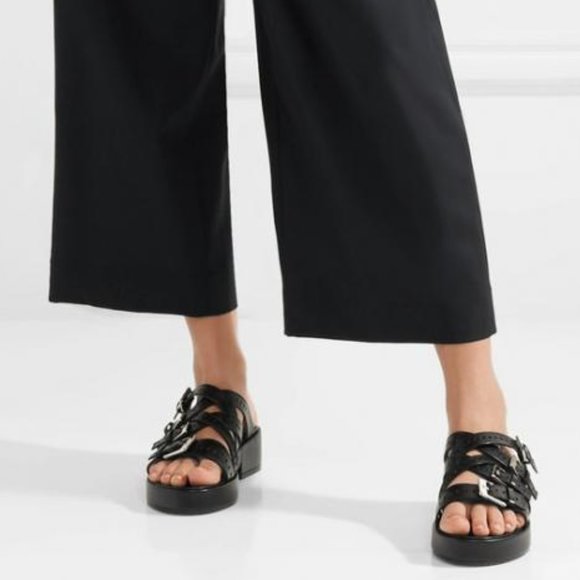 Clergerie Fantom Buckled Laser-Cut Leather Platform Sandals Black - Picture 8 of 8